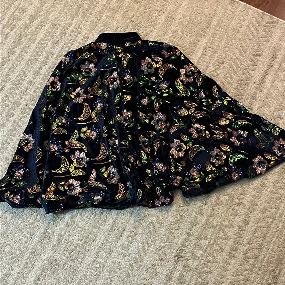 The Rose Collectives Navy Velvet Floral Sequins Unique Lightweight Collar Cape